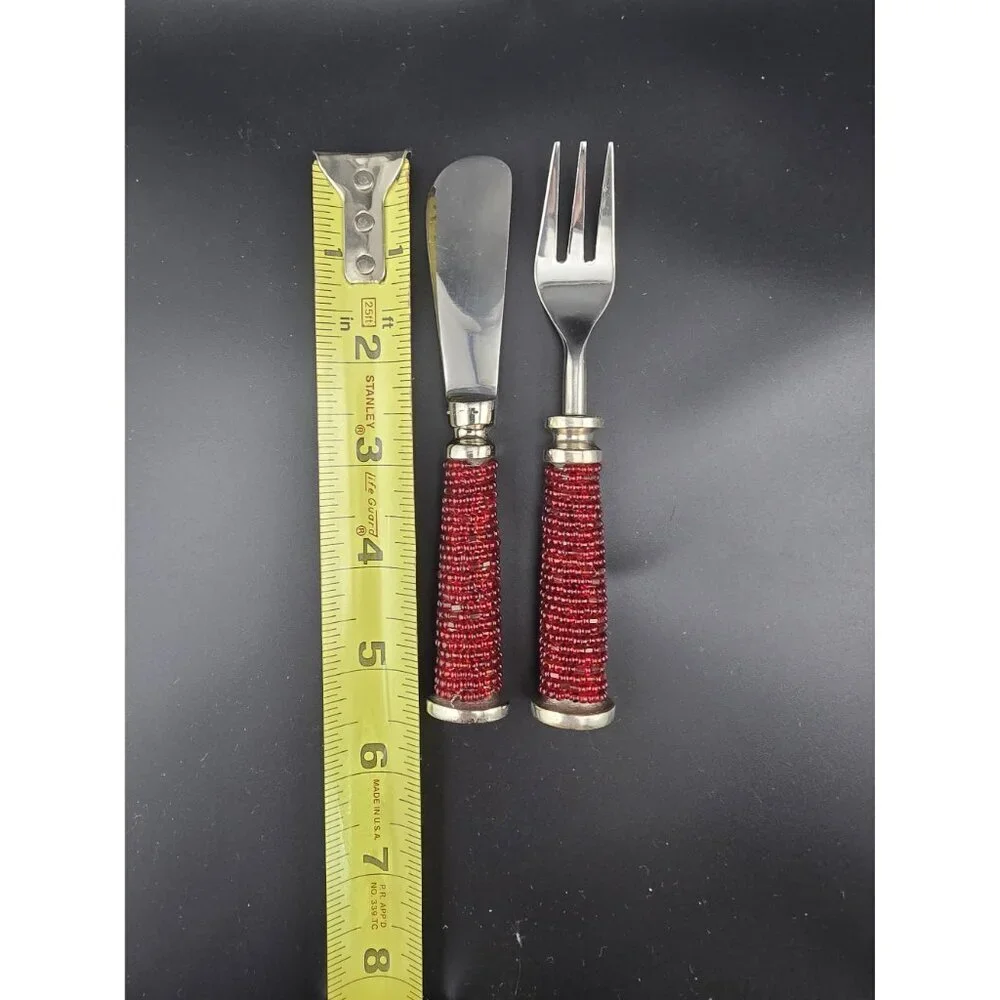 Vintage Pottery Barn Red Beaded Spreader and Fork